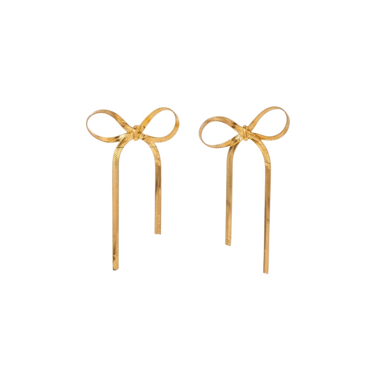 Long Ribbon Bow Earrings in 18ct gold-plated stainless steel with elongated ribbon-style bow design
