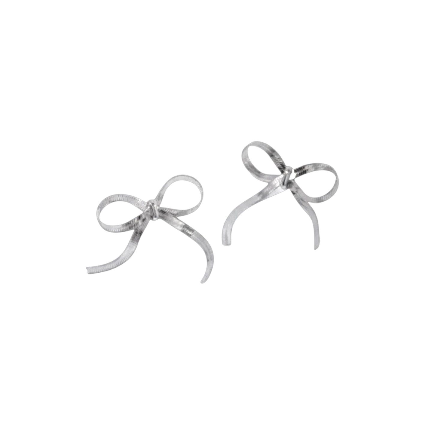 Ribbon Bow Earrings in Rhodium-plated stainless steel with sculpted ribbon bow design - feminine and modern style