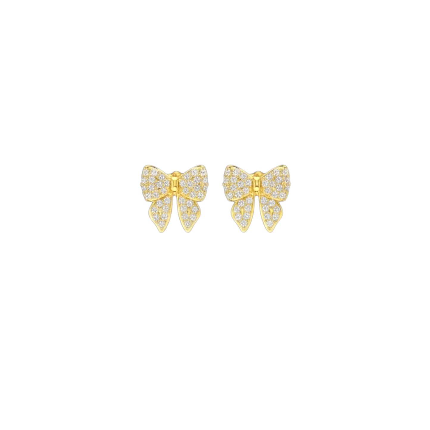 Shimmer Bow Stud Earrings in sterling silver with pavé-set stones and gold plating.