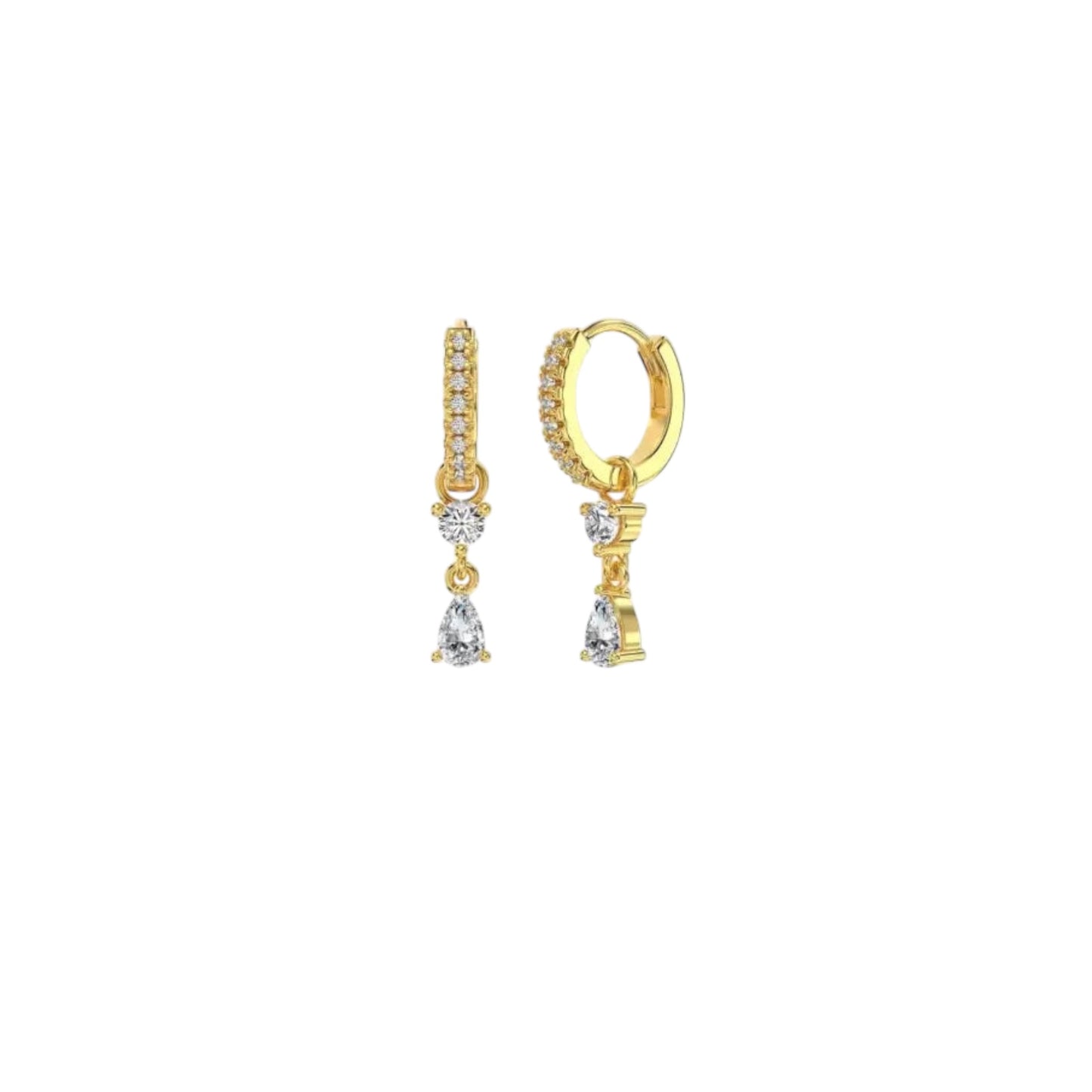 Sparkle Drop Huggie Earrings - sterling silver huggie hoops with pavé zirconias and detachable charm drops plated in 18ct Gold