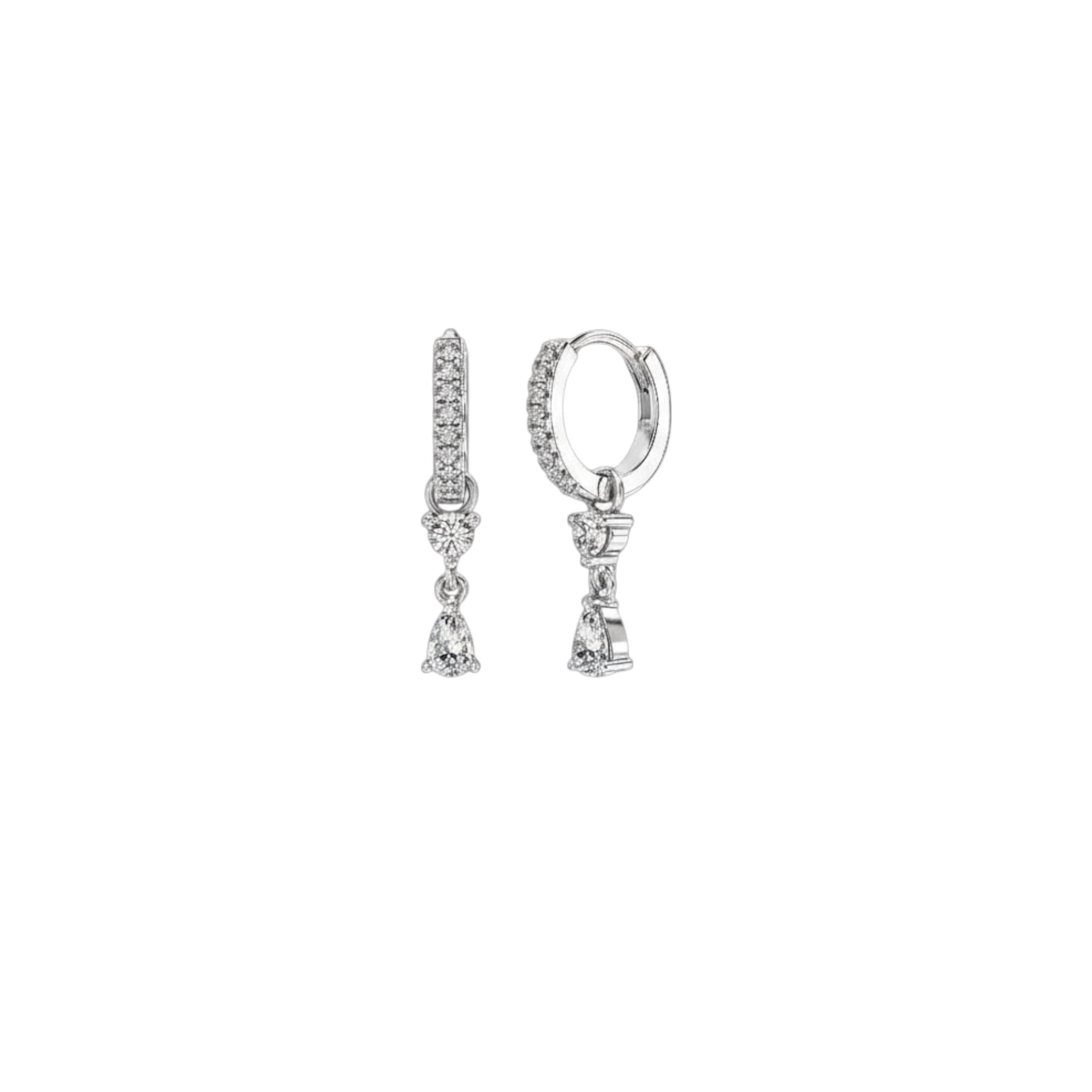 Sparkle Drop Huggie Earrings - sterling silver huggie hoops with pavé zirconias and detachable charm drops plated in White Gold.