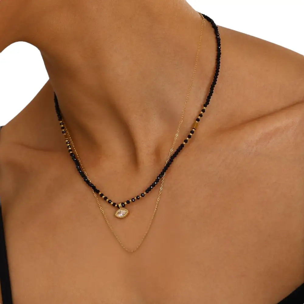 Black Beaded Evil Eye Necklace Necklaces