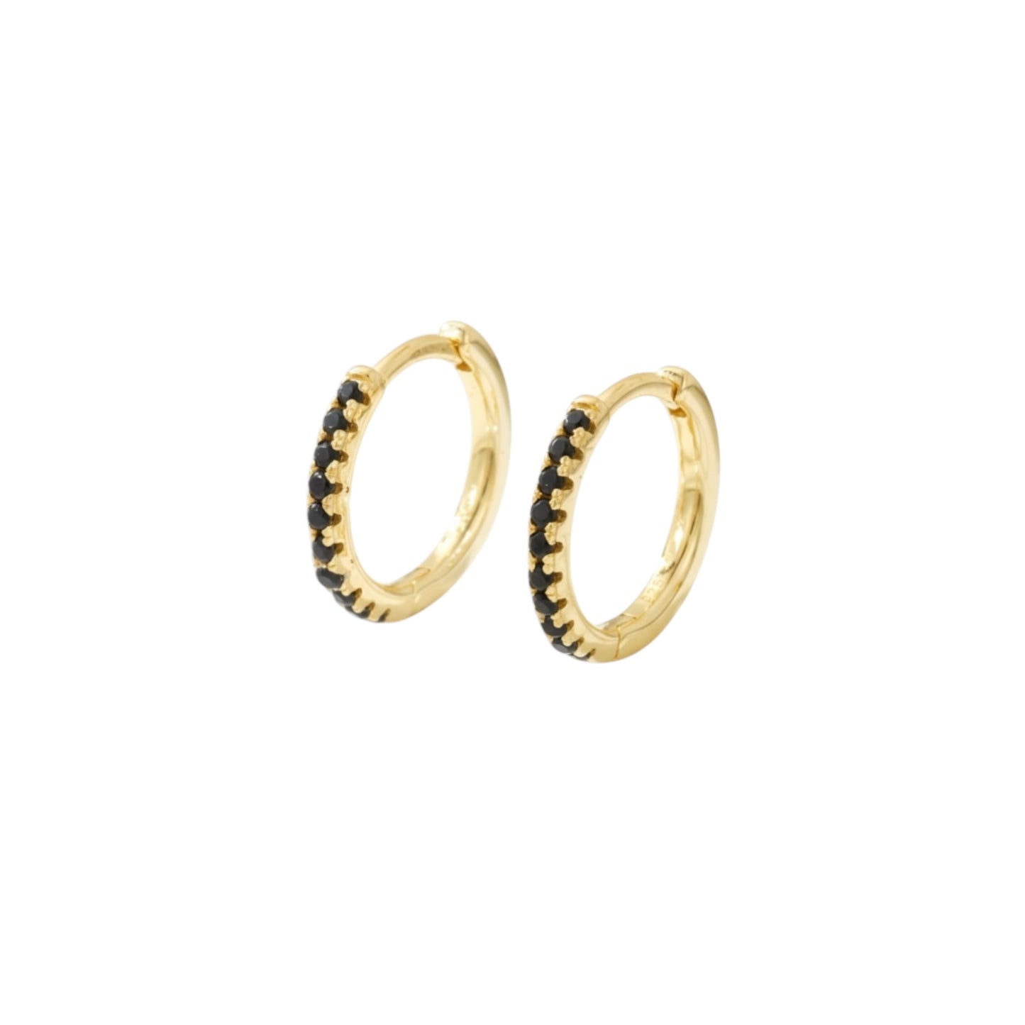 Black Pavé Hoop Earrings in gold plated finish with black zirconia stones