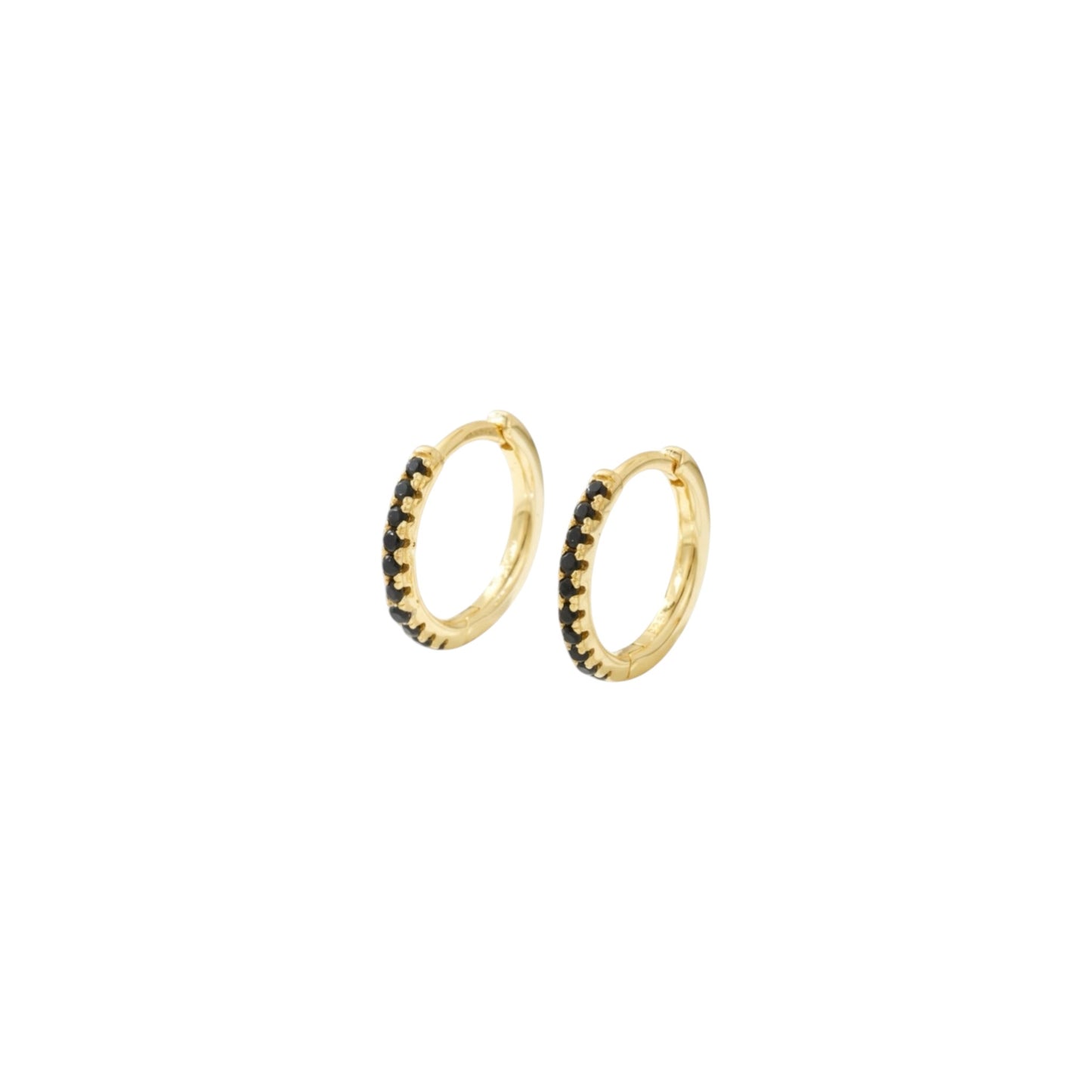 Black pave huggie earrings in gold plated 925 sterling silver