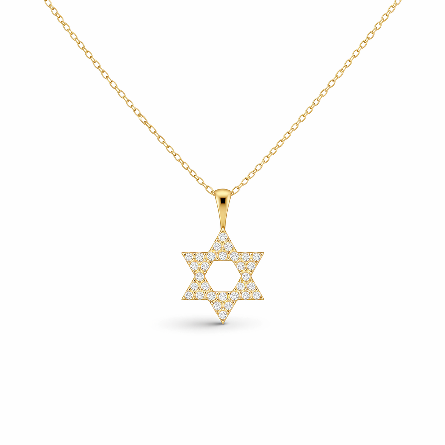 Classic Magen David necklace with zirconia stones in gold plated 925 sterling silver (40cm + 5cm extender)