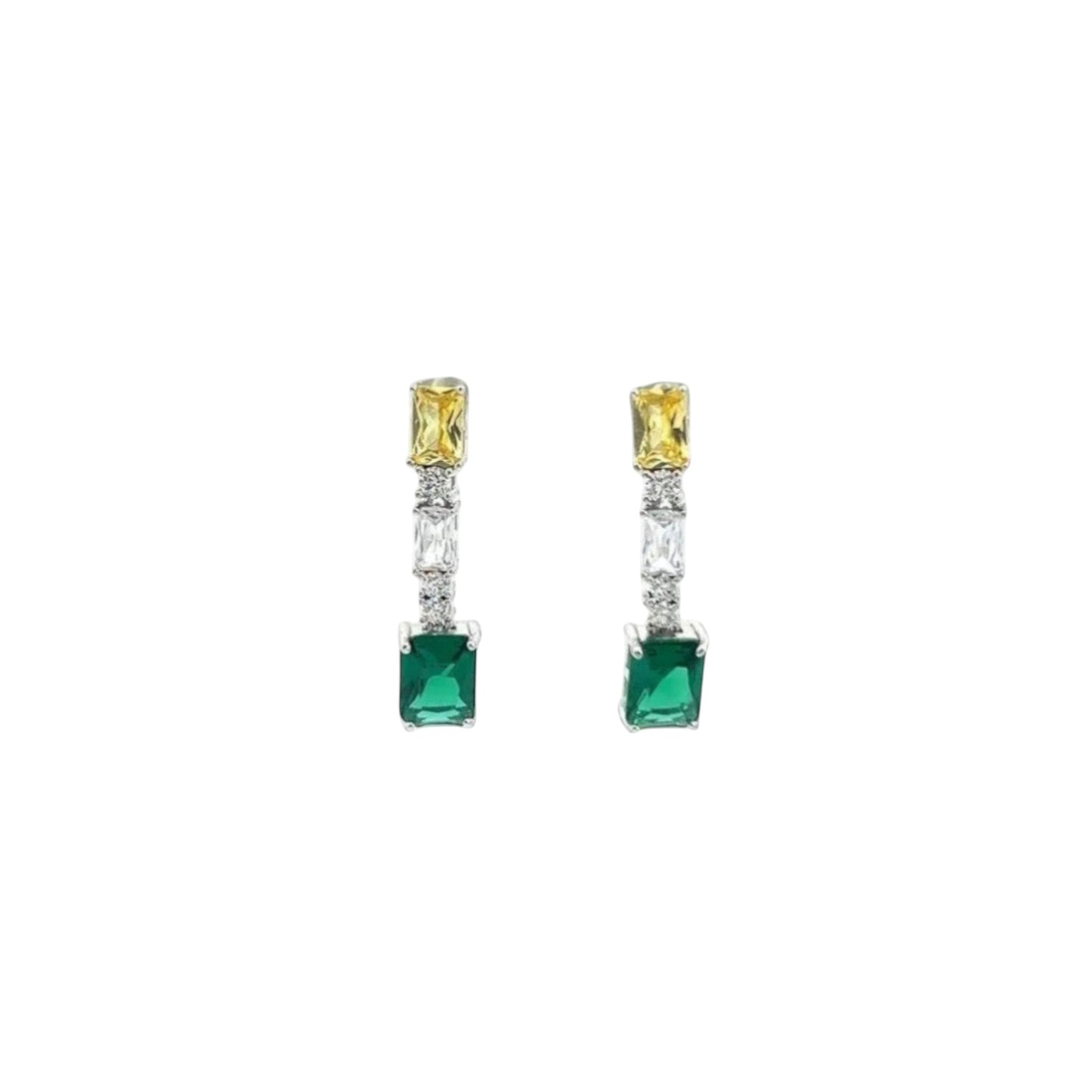Green colour pop drop earrings in sterling silver with green and yellow stone detailing