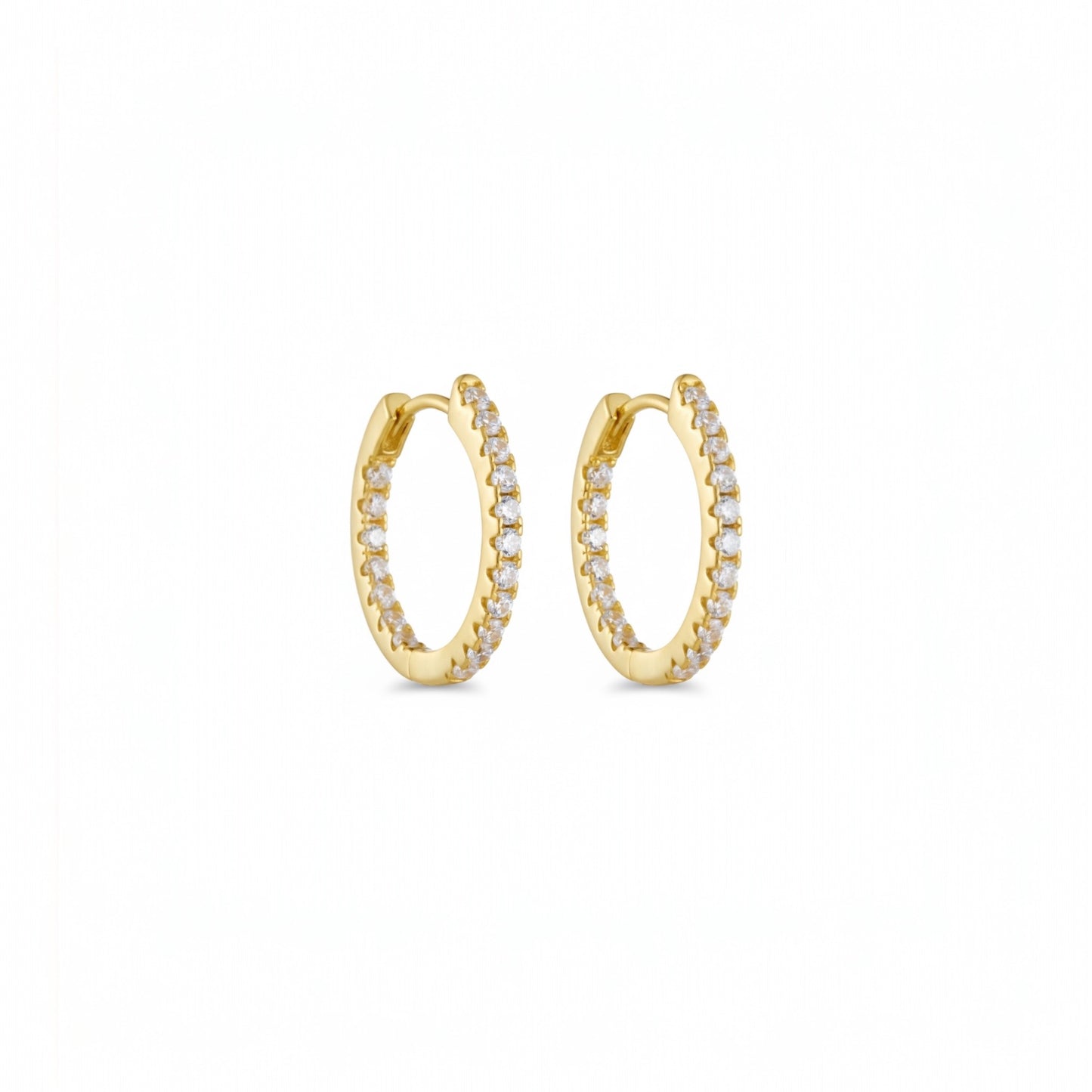 Double pavé hoop earrings in gold plated sterling silver with zirconia detailing