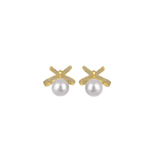 Faux Pearl Bow Studs Earrings