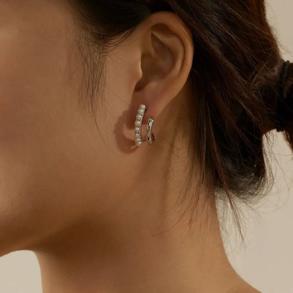 Faux Pearl Curve Earring