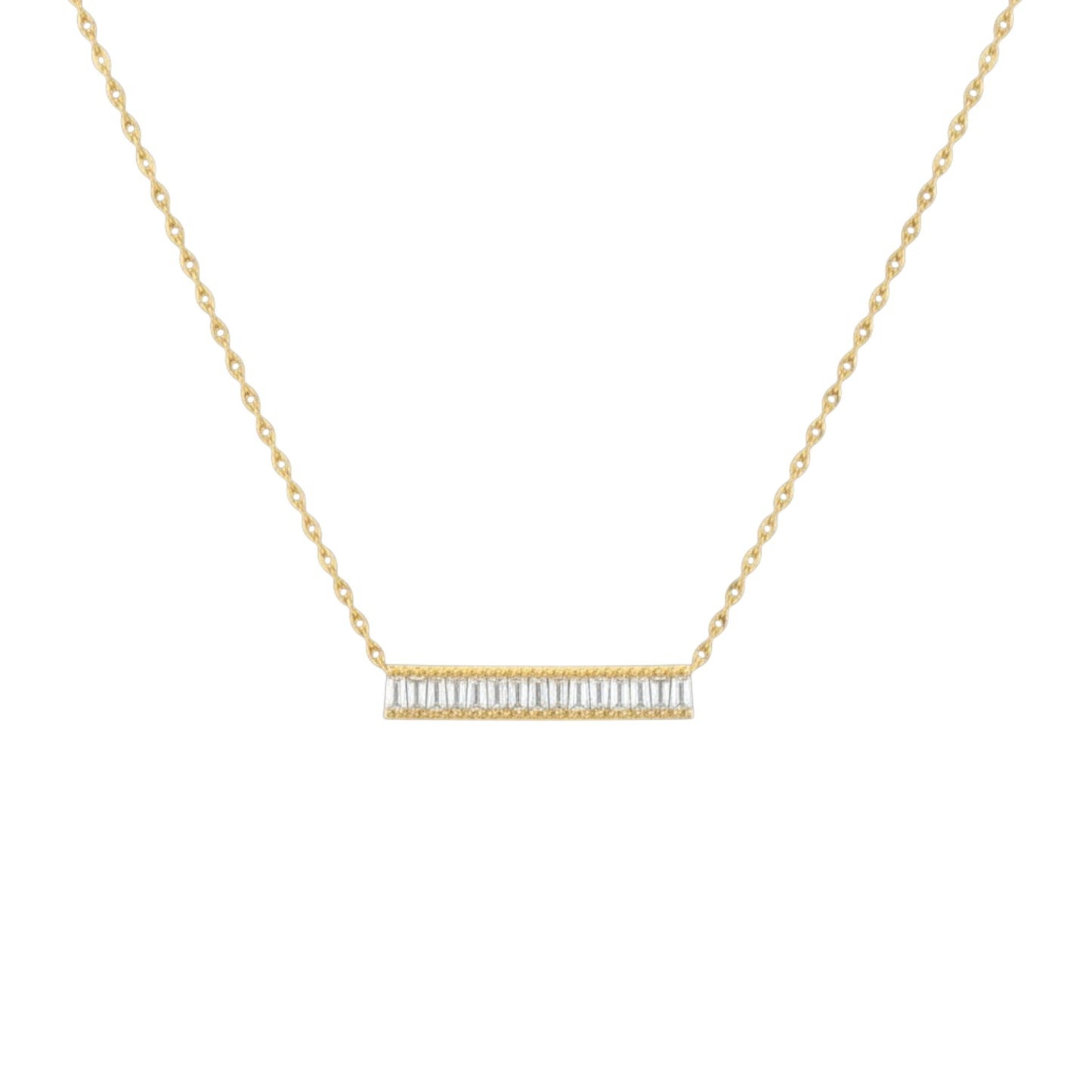 Gold Baguette Bar Necklace with baguette-cut zirconia stones