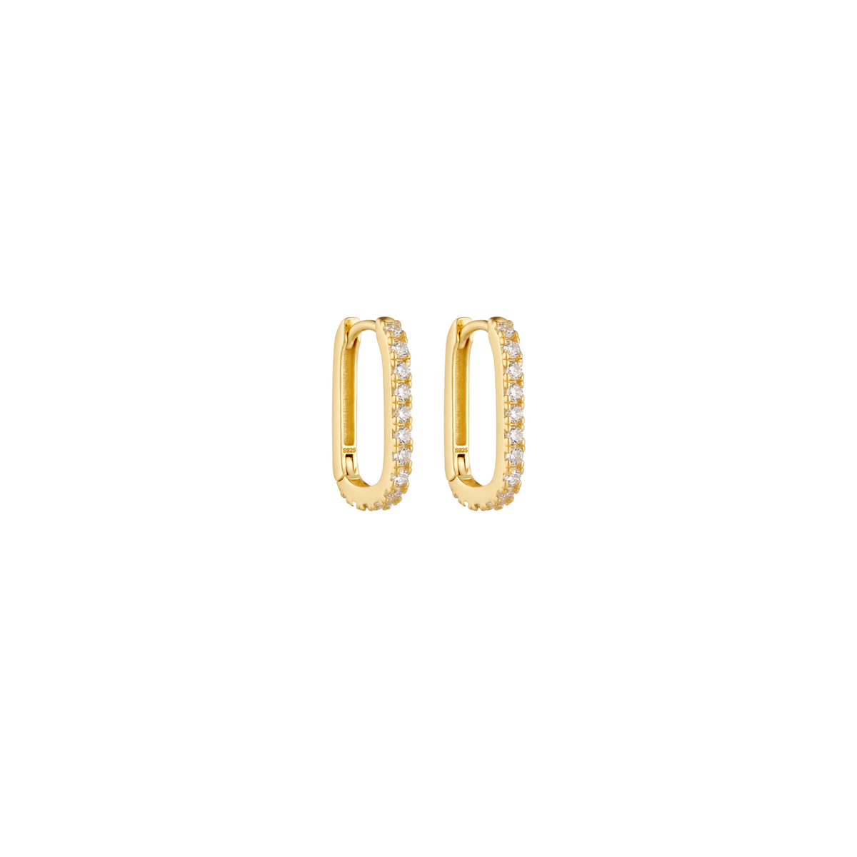 Gold Elongated Pavé Hoop Earrings with sparkling zirconia