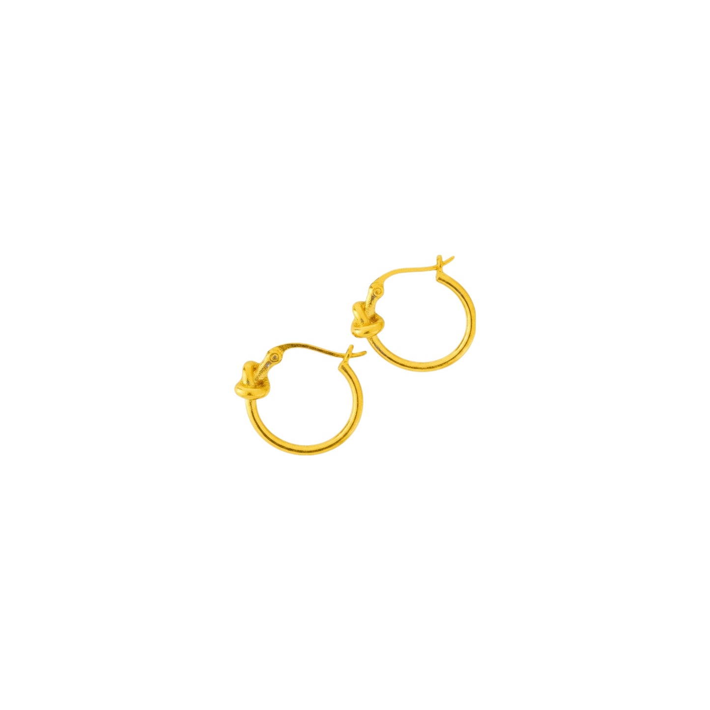 Gold knot hoop earrings in sterling silver with a polished finish