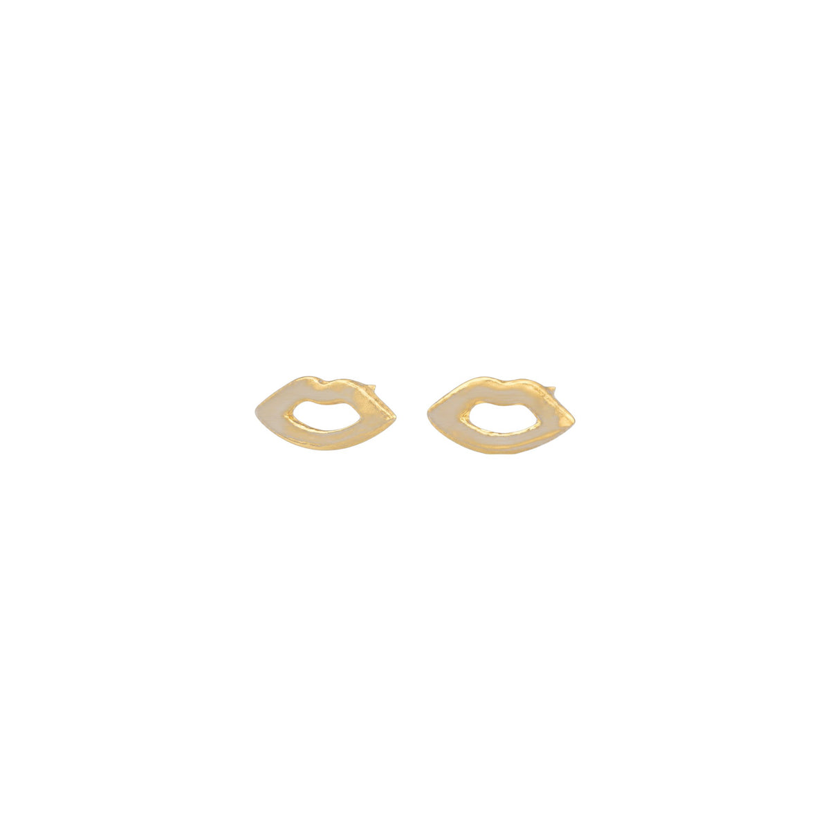 Gold lip stud earrings in 9ct gold plated sterling silver with a sleek polished finish