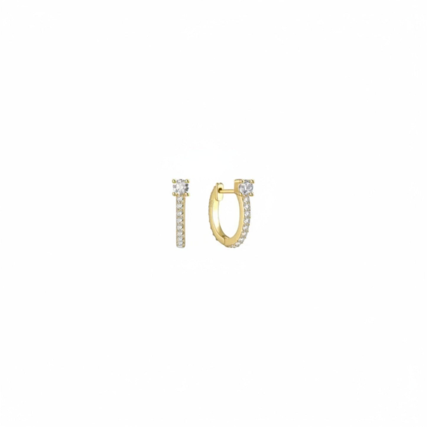Gold pave detail huggie earrings in 925 sterling silver with 18ct gold plating