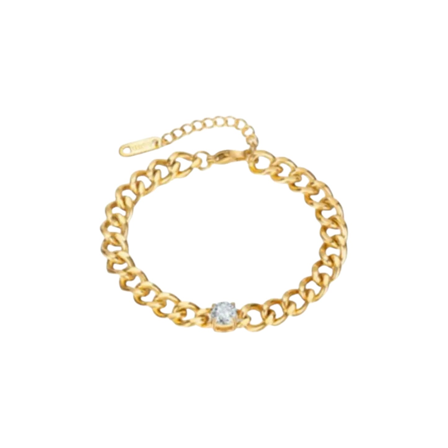 18ct gold plated Signature Stone Bracelet with a curb chain and centre zirconia stone