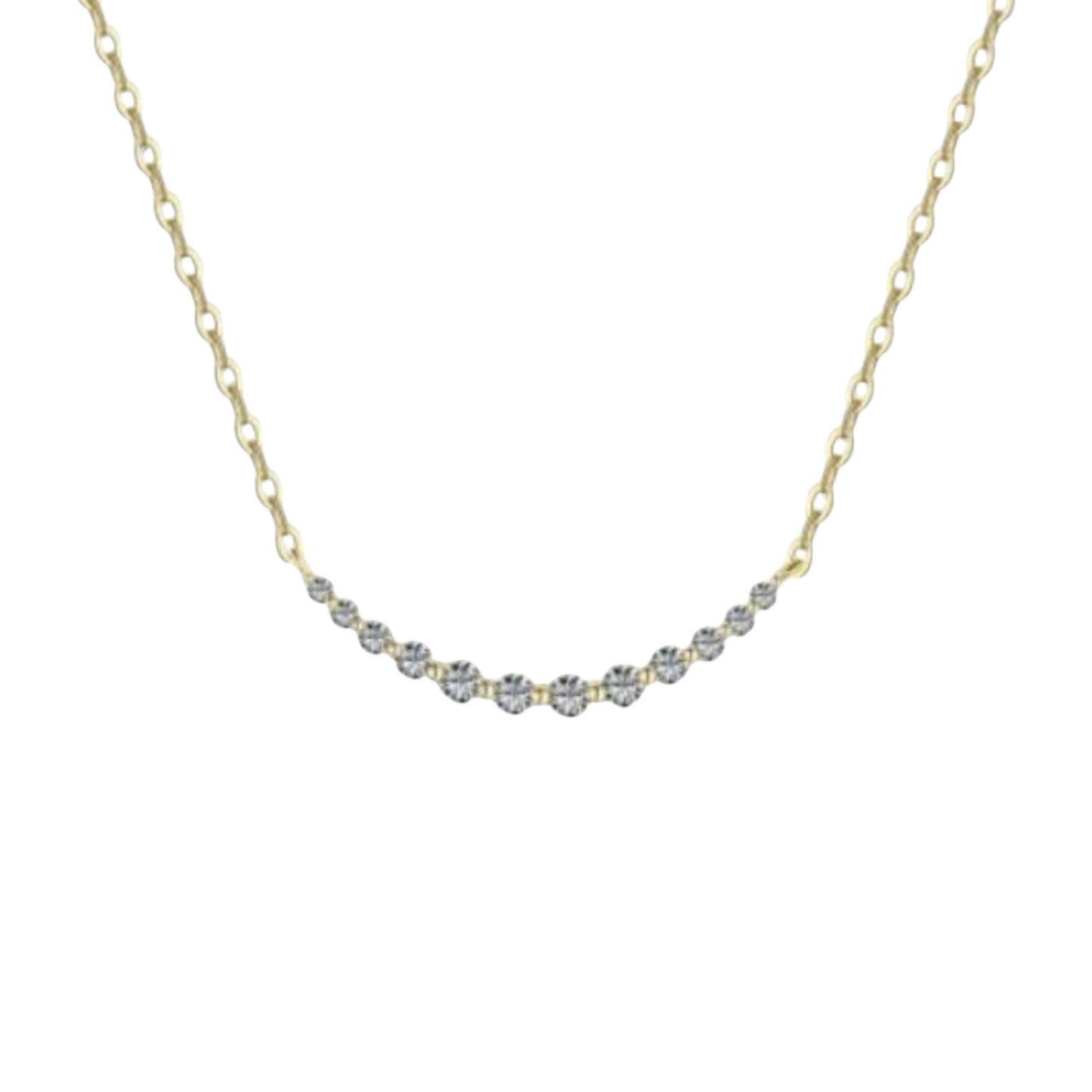 Gold sparkle curve necklace with sparkling zirconia stones