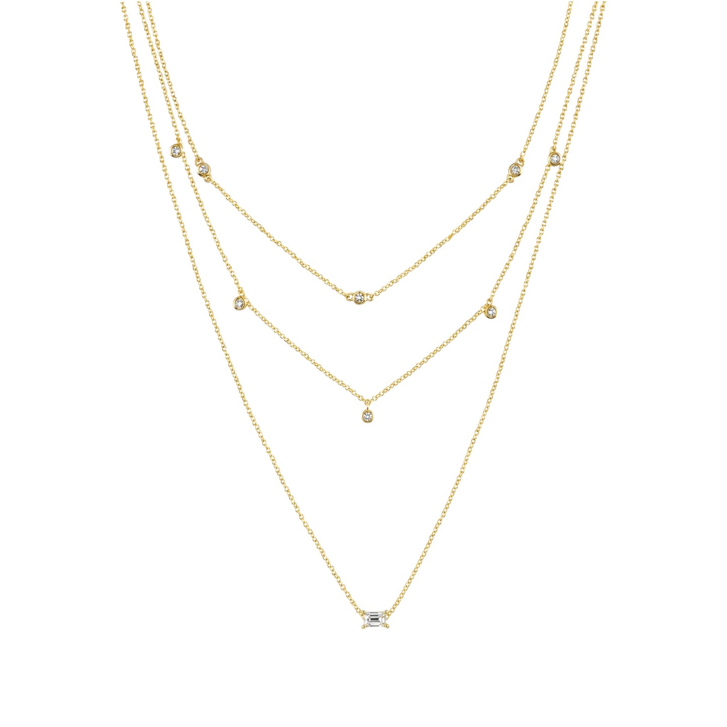 14ct gold plated Triple Layer Necklace with an elongated centre stone