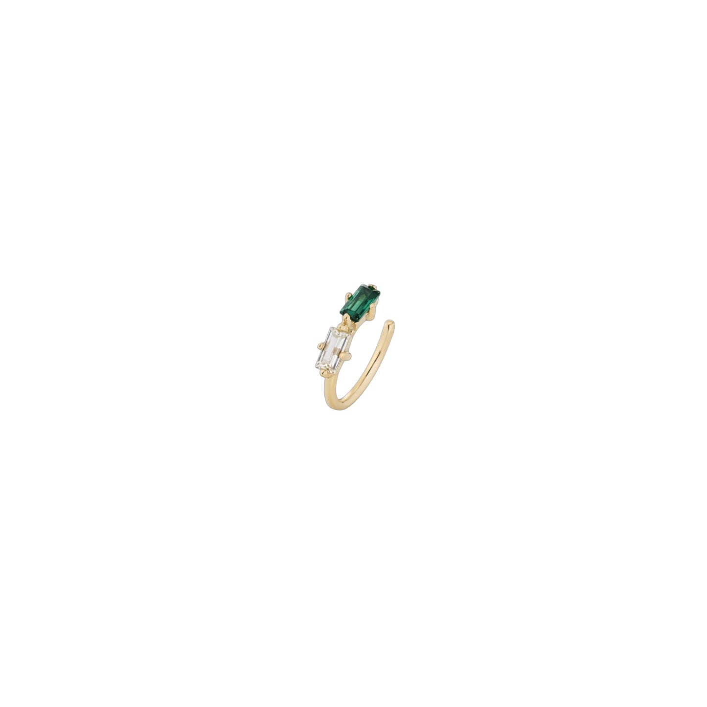 Gold green baguette ear cuff with zirconia accents in 925 sterling silver (11mm)