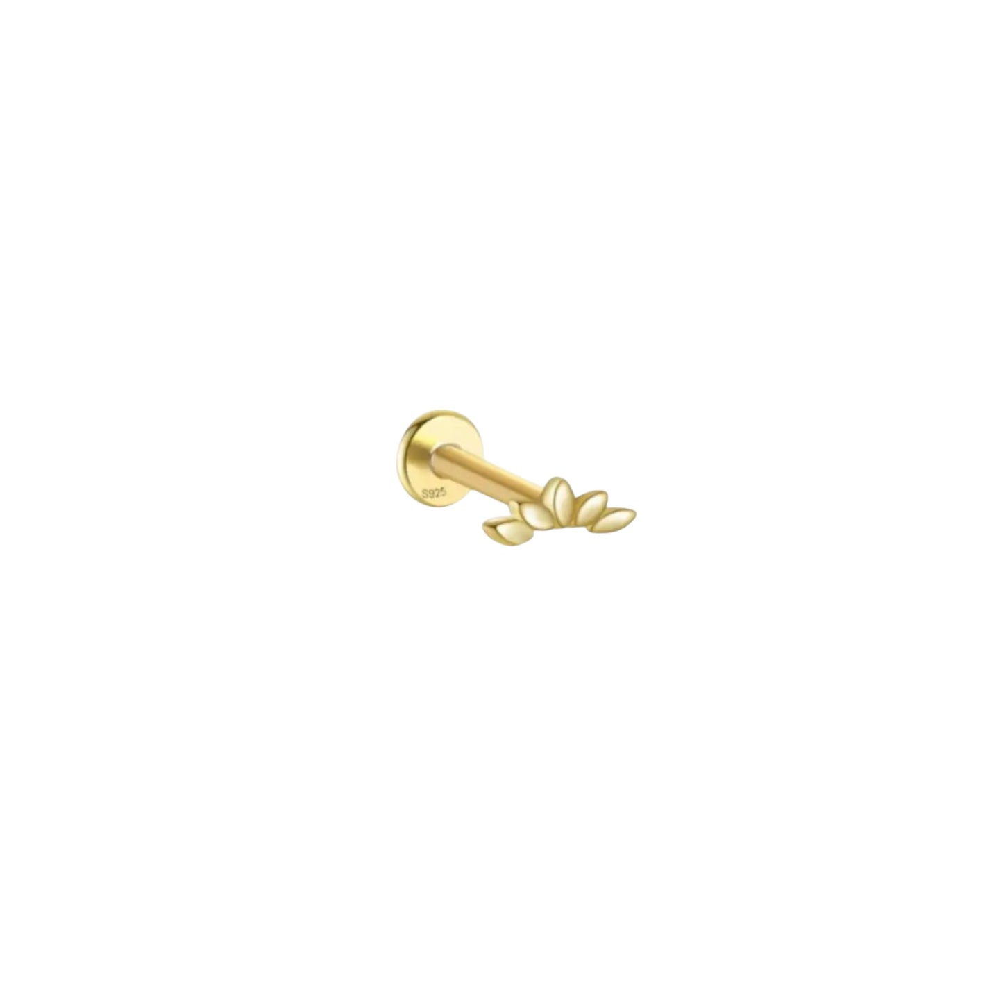 Gold marquise leaf cartilage stud earring in 925 sterling silver (0.74cm)