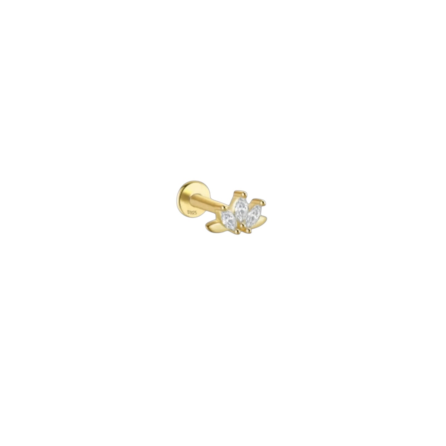 Gold marquise trio cartilage stud earring with zirconia stones in 925 sterling silver (0.79cm)