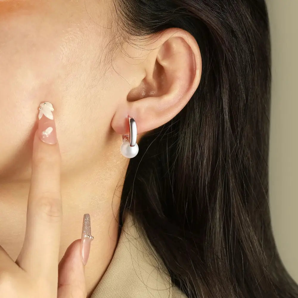 Modern Pearl Huggies Earrings