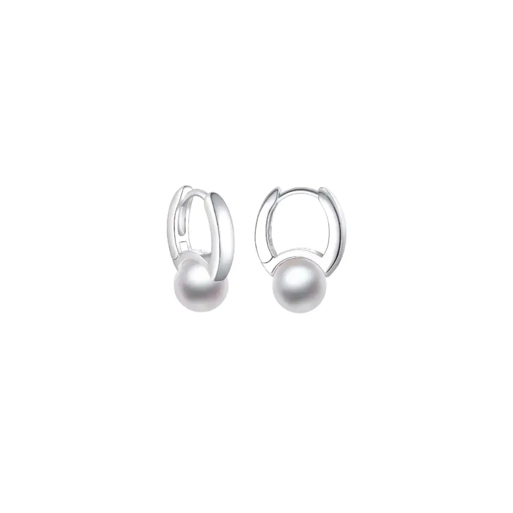 Modern Pearl Huggies Earrings