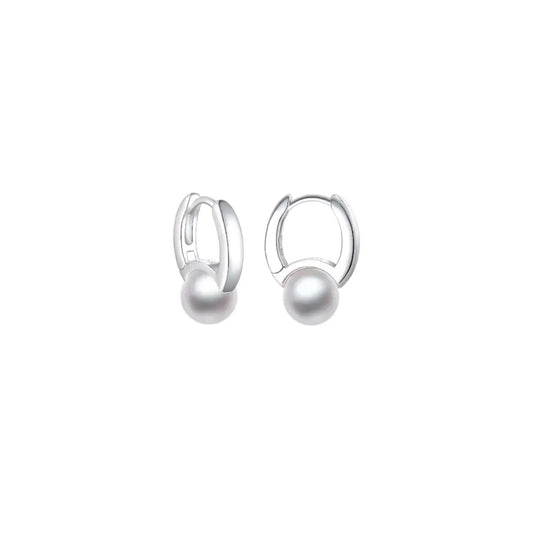 Modern Pearl Huggies Earrings