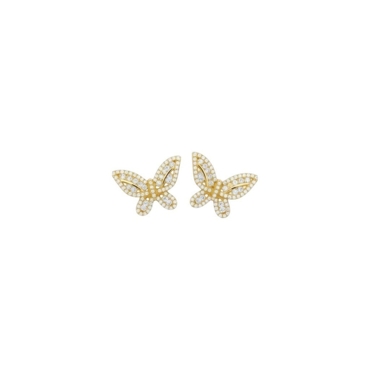 Gold pavé butterfly stud earrings in sterling silver with zirconia detailing