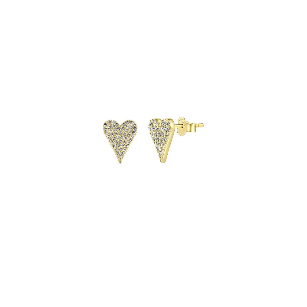 Pavé Heart Studs Gold