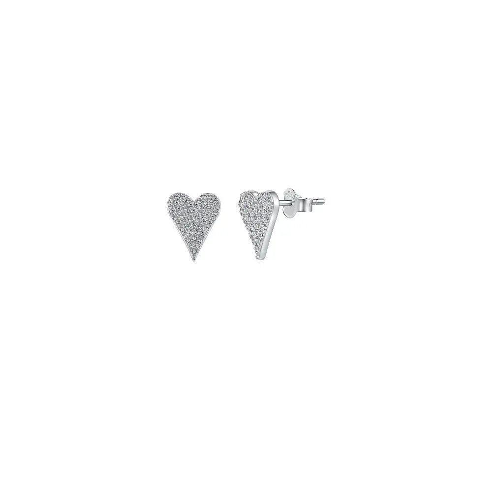 Pavé Heart Studs Silver