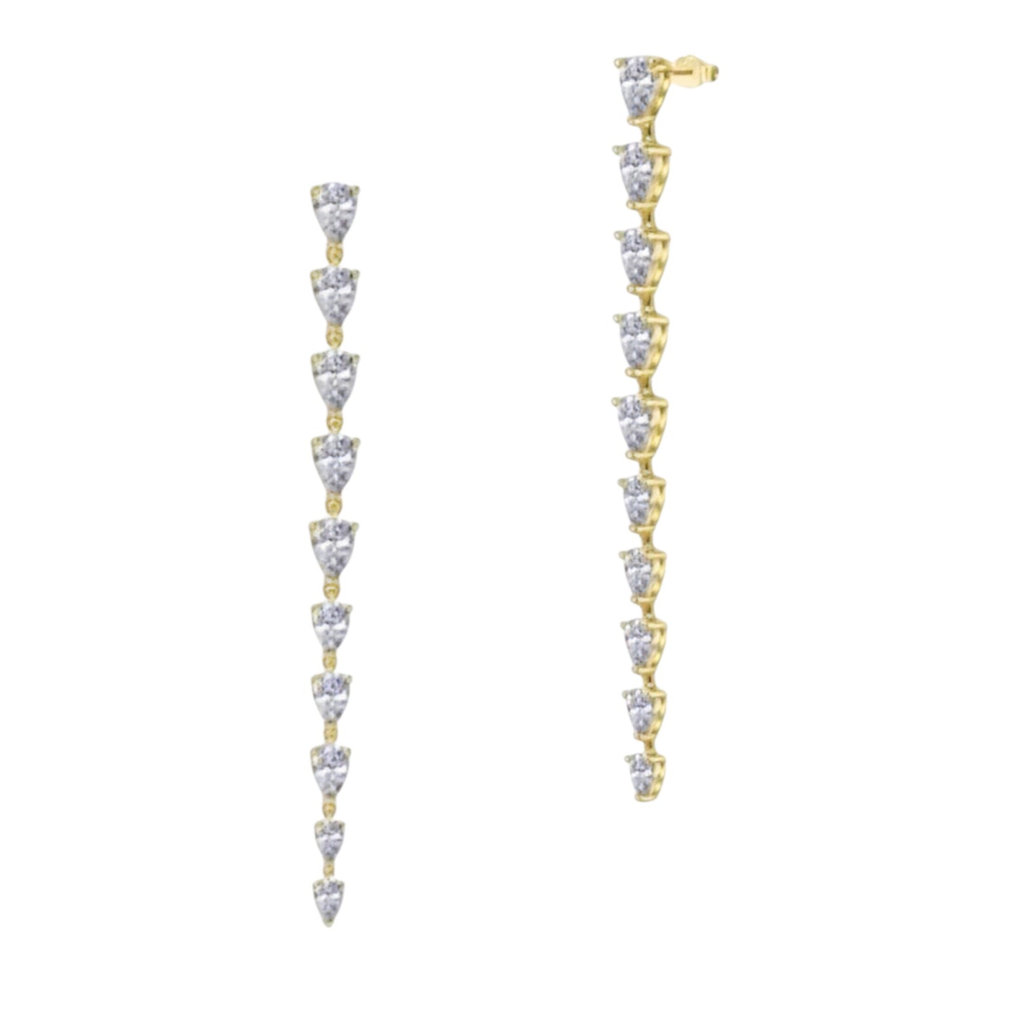 Pear cascade earrings in gold plated sterling silver with cascading zirconia detailing