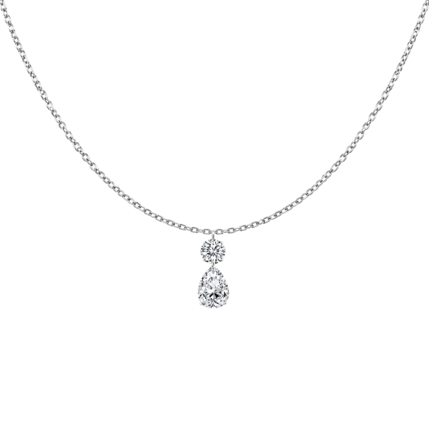 Pear Stone Necklace in 925 Sterling Silver with Rhodium plating featuring brilliant round and pear-shaped zirconia