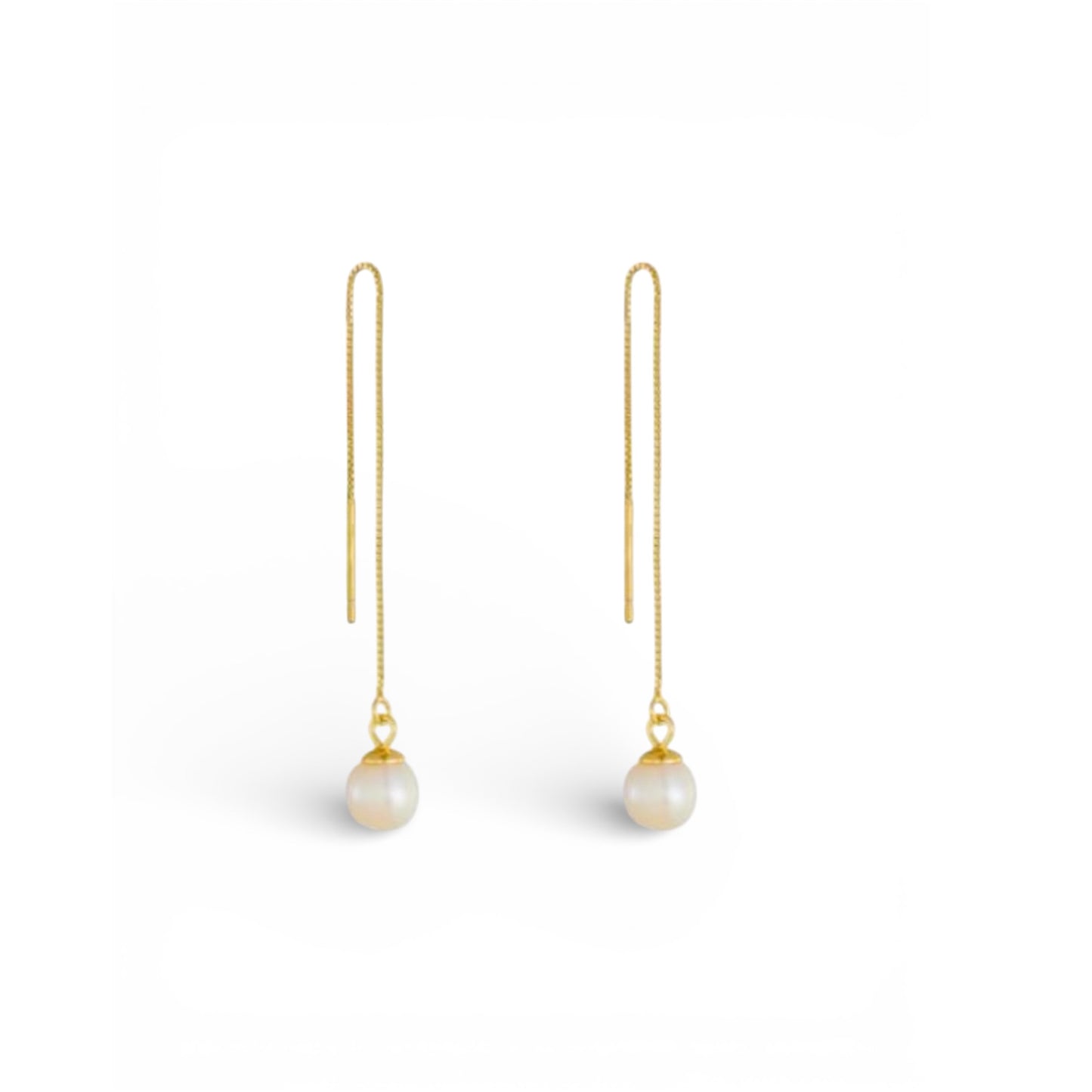 Pearl threader earrings 925 sterling silver 18ct gold plated long pearl drop earrings