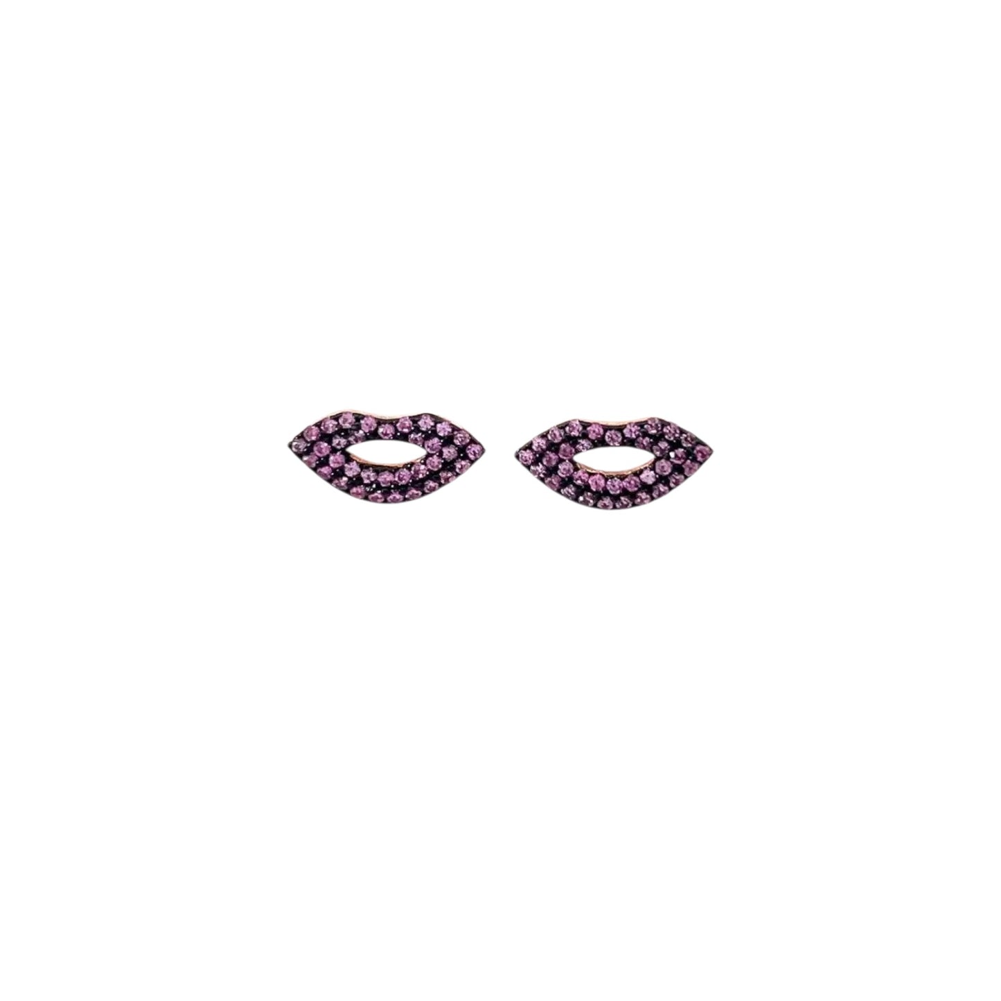 Purple pave lip stud earrings in rose gold plated 925 sterling silver
