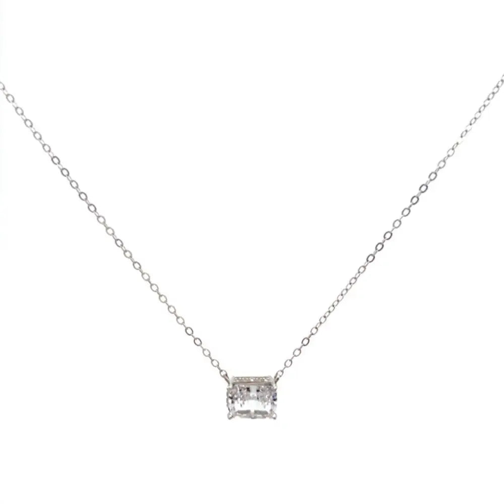 Rectangle Solitaire Pendant Necklace Silver Necklaces