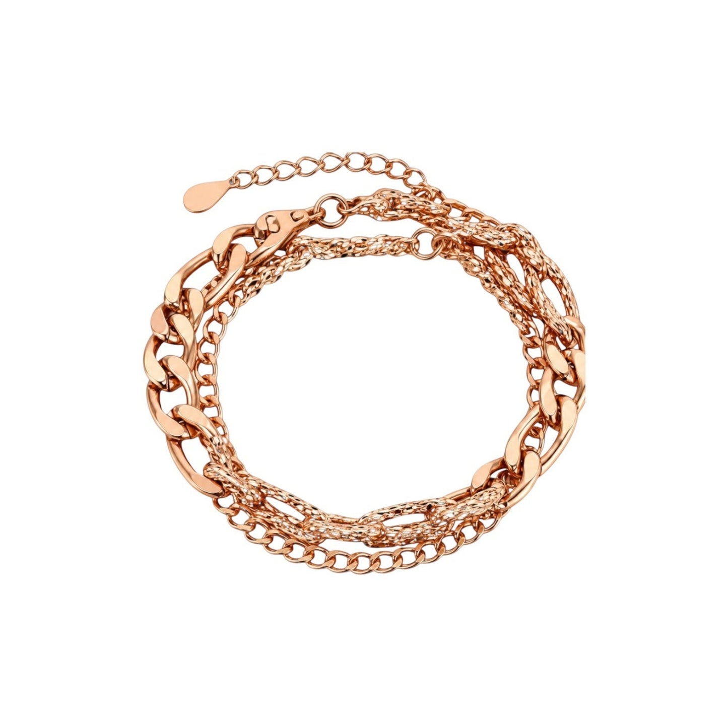 Rose Gold Multi-Chain Bracelet featuring multiple chain styles in a layered design with an adjustable clasp.