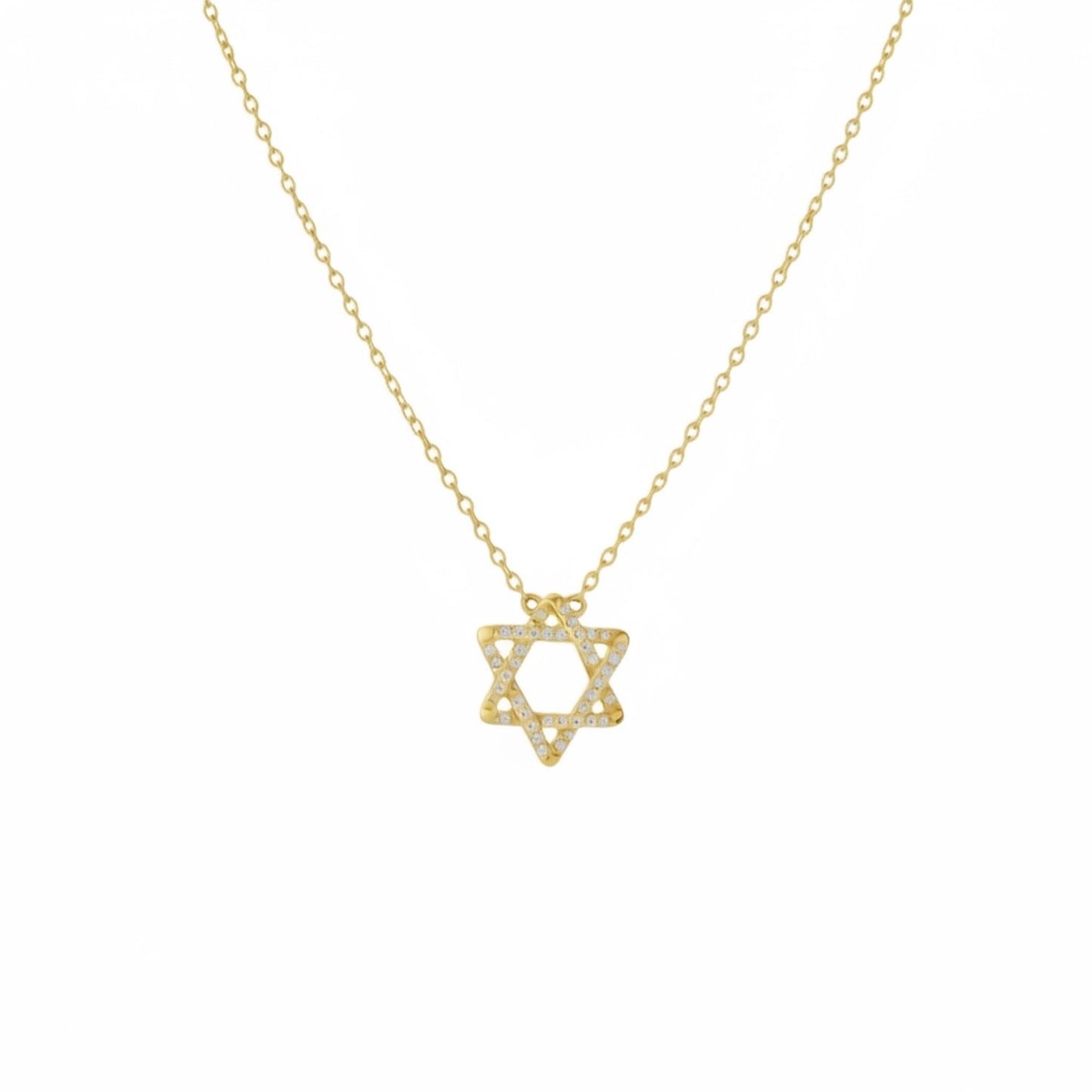 Rounded pavé Magen David necklace with zirconia stones in gold plated 925 sterling silver (40cm + 5cm extender)