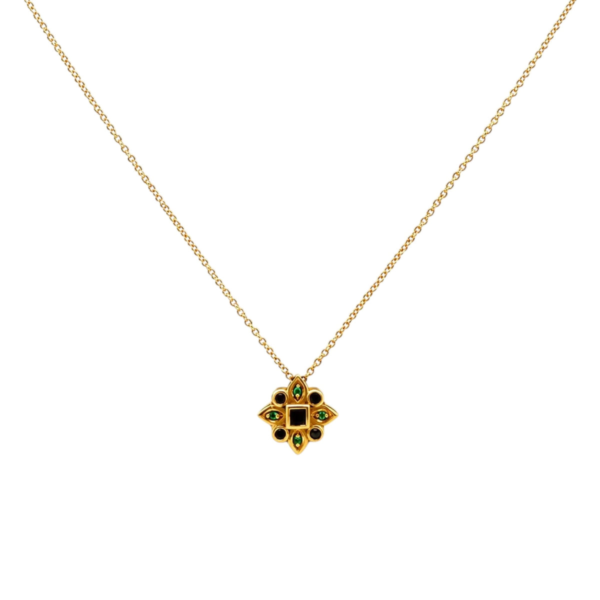 Scandal Kiss Sapphire Mosaic Necklace with princess-cut sapphire and blue and green zirconia