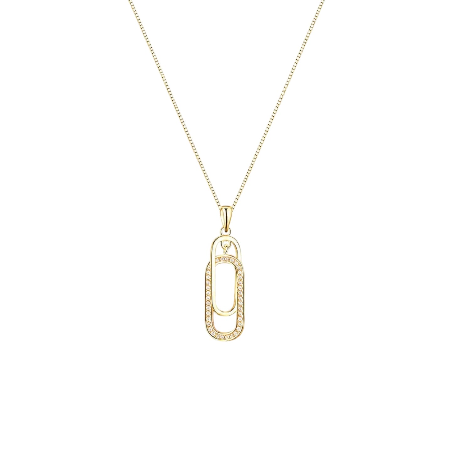 Scandal Kiss gold-plated sterling silver double link necklace with shimmering zirconia pavé on a delicate chain.