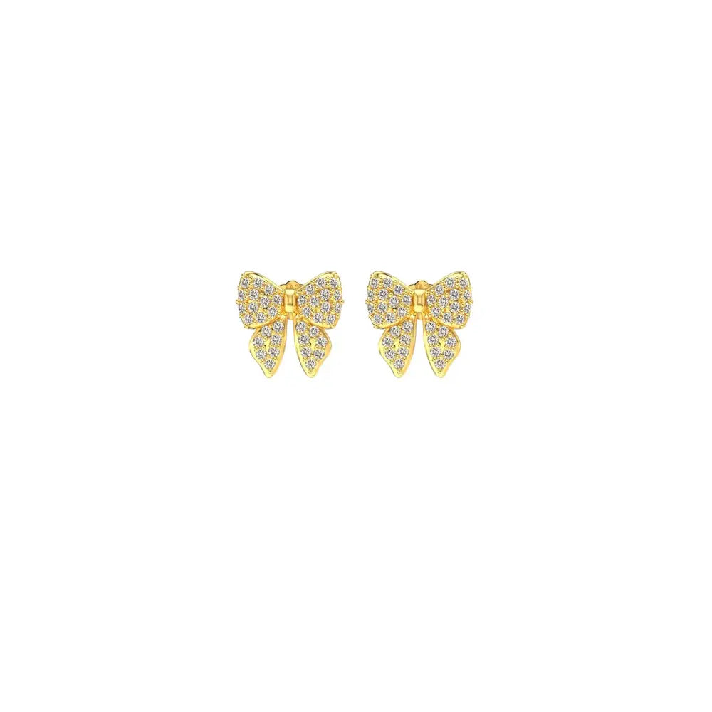 Shimmer Bow Studs Gold Earrings