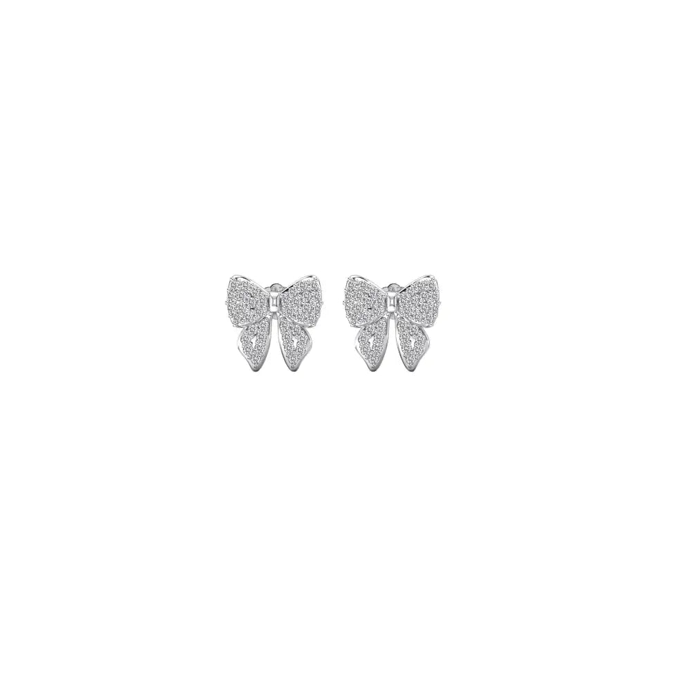 Shimmer Bow Studs Silver Earrings