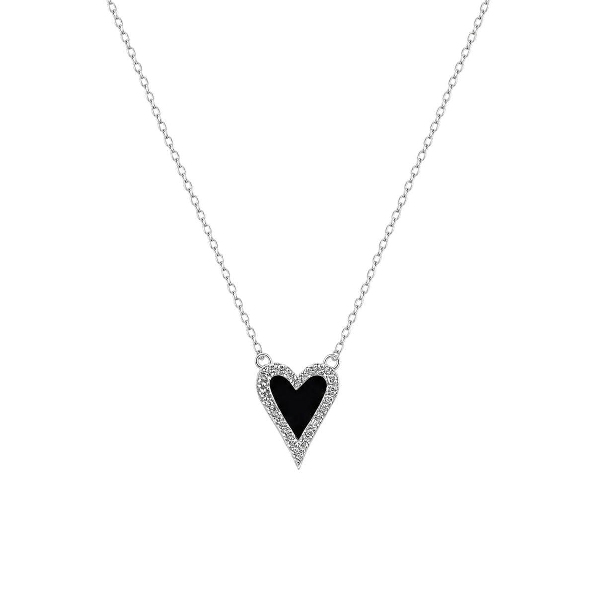 Black Sparkling Heart Necklace in White Gold plated 925 Sterling Silver with zirconia detailing