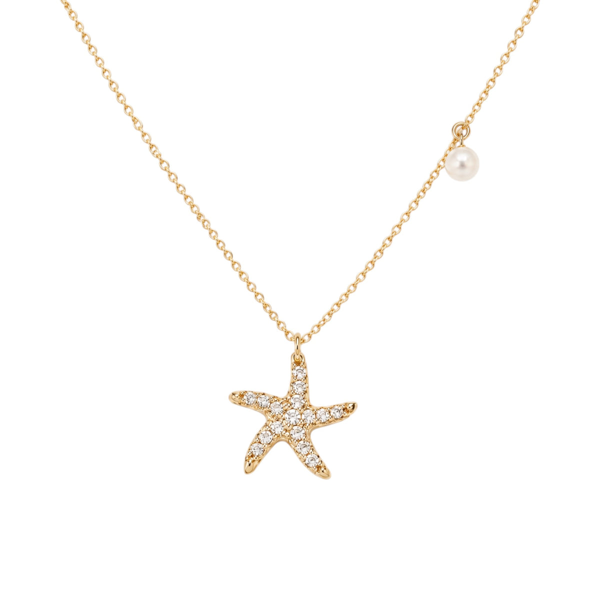 Scandal Kiss Sparkling Starfish Necklace in 14ct Gold plated 925 Sterling Silver with zirconia detailing and faux pearl accent