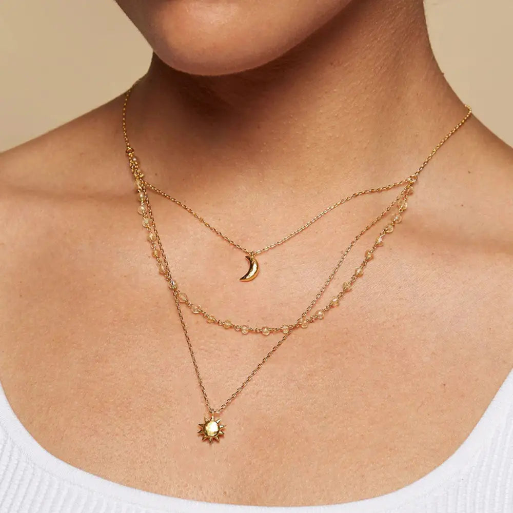 Sun and Moon Charm Layered Necklace Necklaces