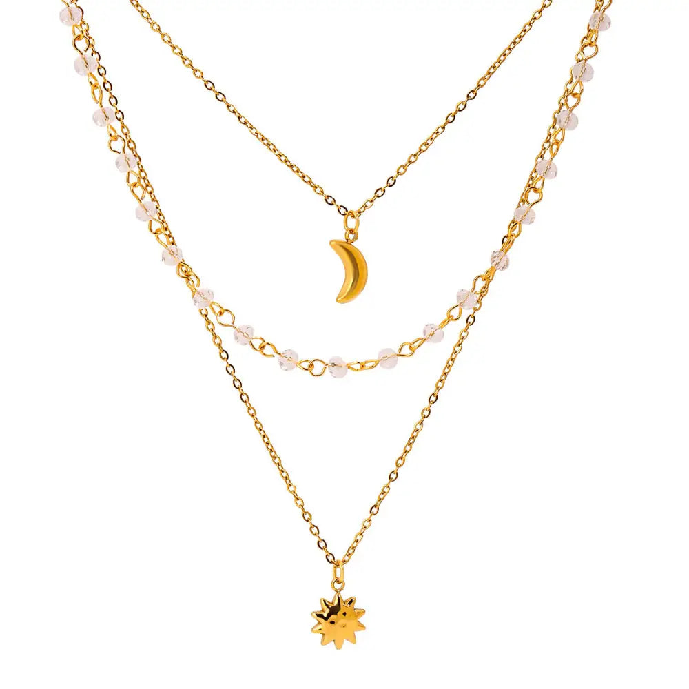 Sun and Moon Charm Layered Necklace Necklaces