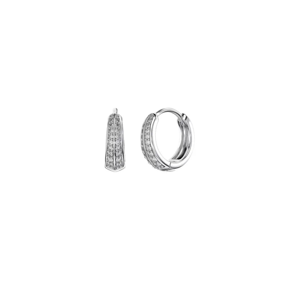 Tapered Pavé Huggies White Gold Earrings