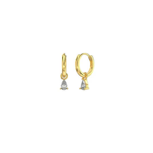 Teardrop Charm Hoops Gold Earrings