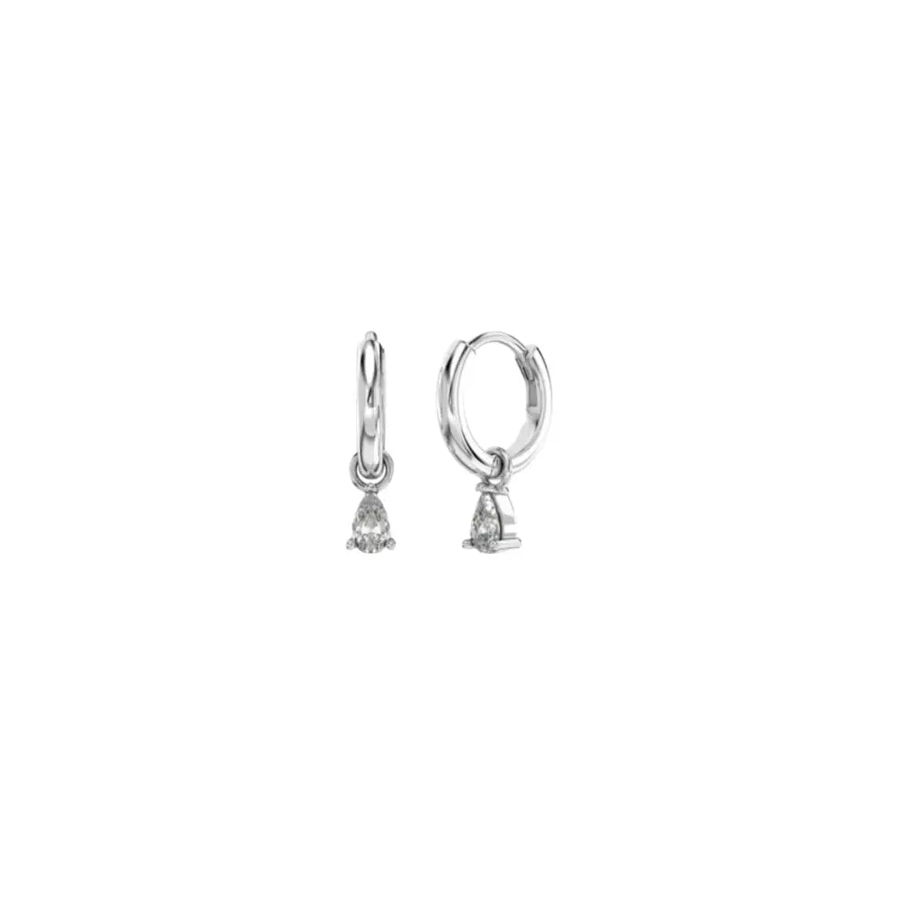Teardrop Charm Hoops Silver Earrings