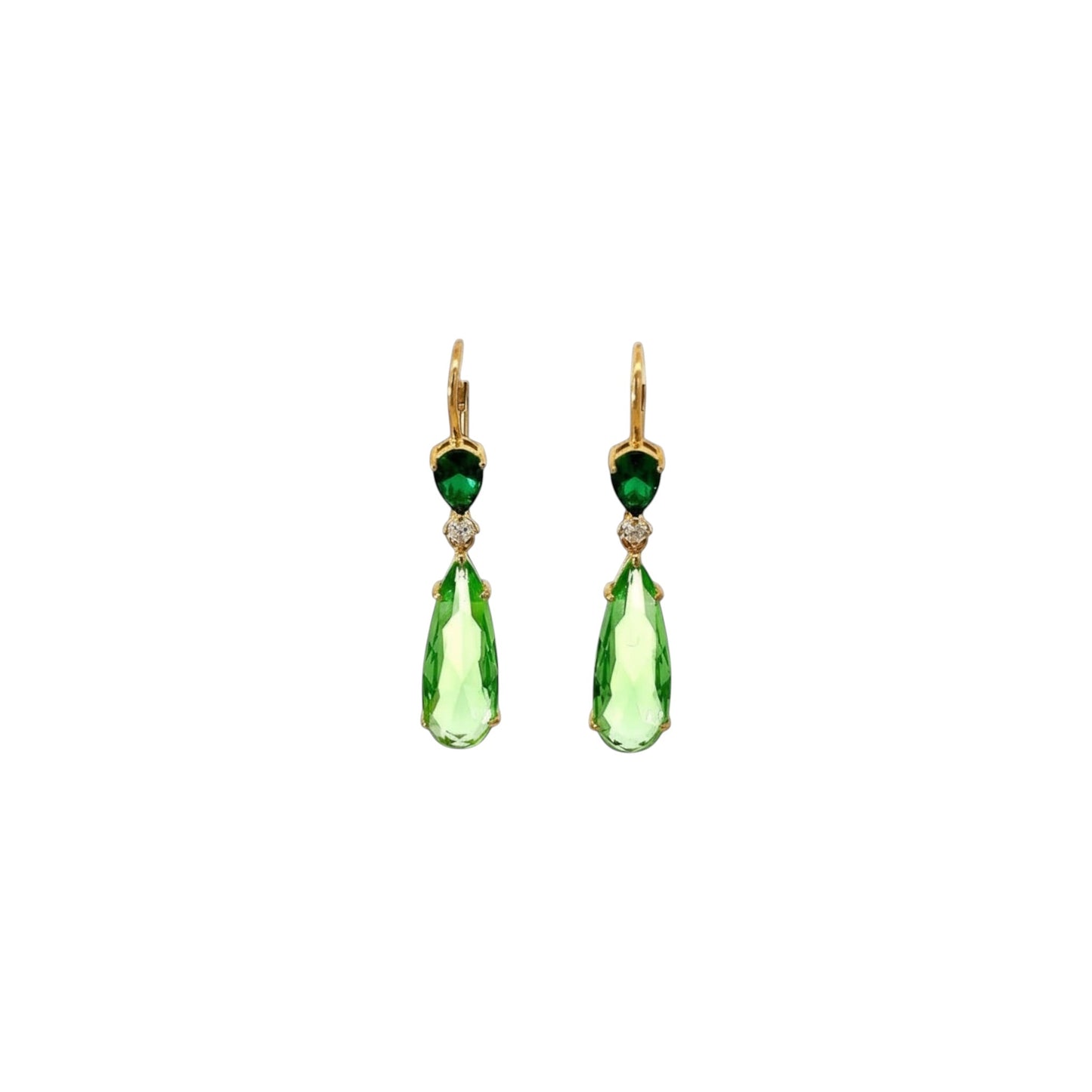 Green teardrop colour earrings in sterling silver with elongated green stone detailing