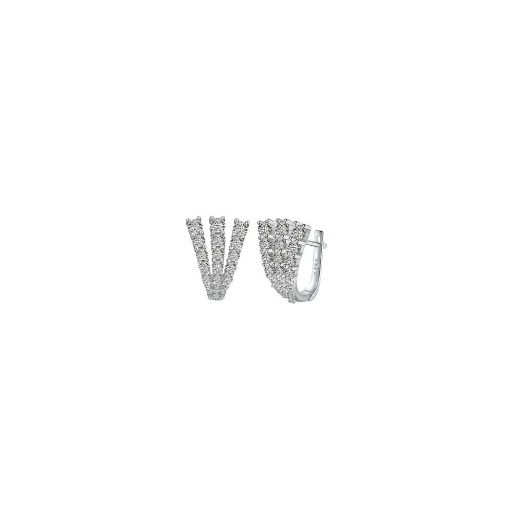Triple Row Pavé Earrings Silver Earrings